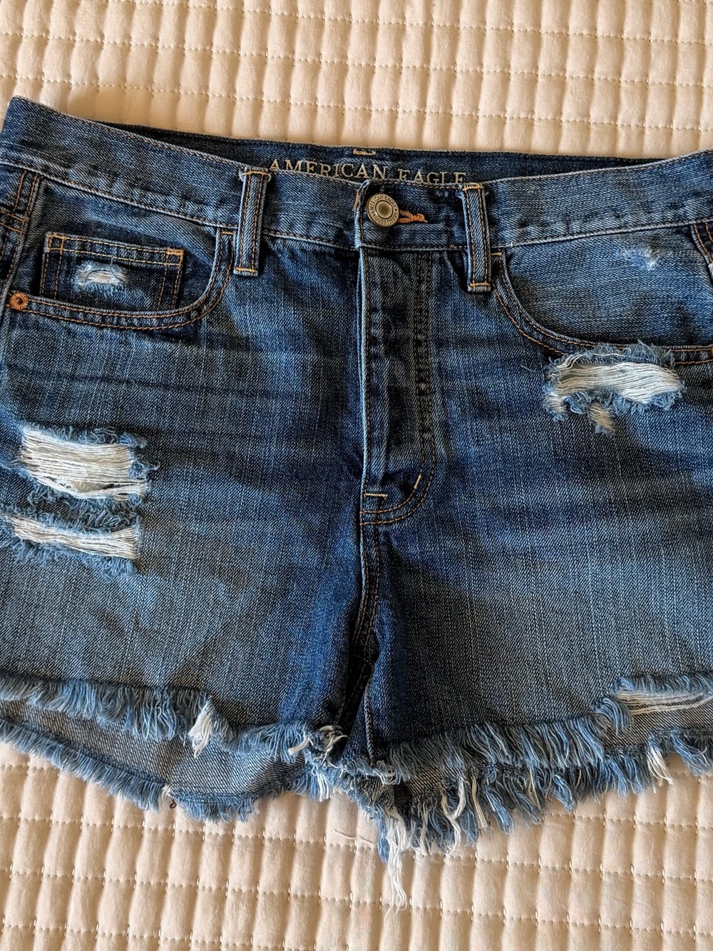 American Eagle Outfitters Blue Distressed Frayed Denim Shorts - Picture 1 of 7